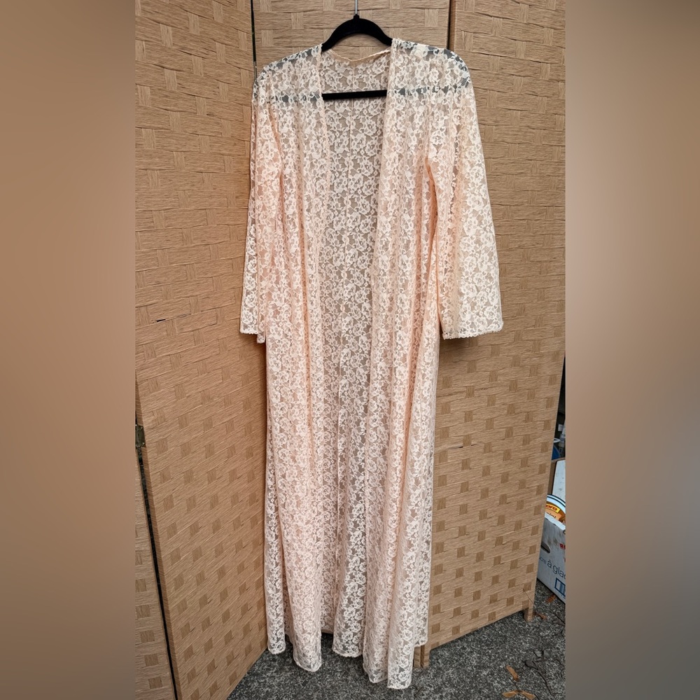 Vintage Olga Peach Lace Peignoir Robe – Size Medium